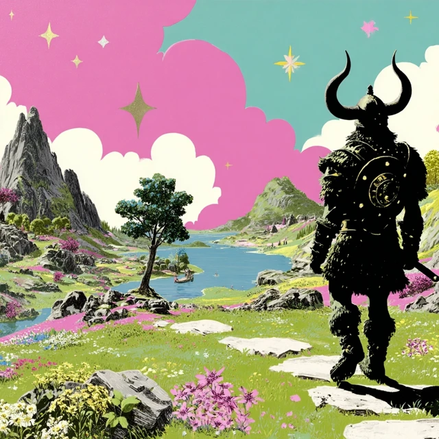 Surreal Garden Scene with Moon and Stone Gate