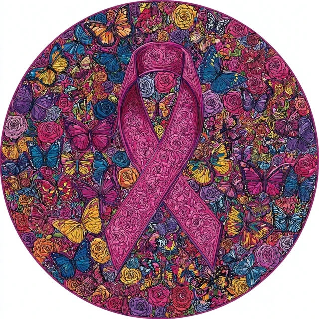 Cancer Awareness Art Ribbon Butterflies Roses HD