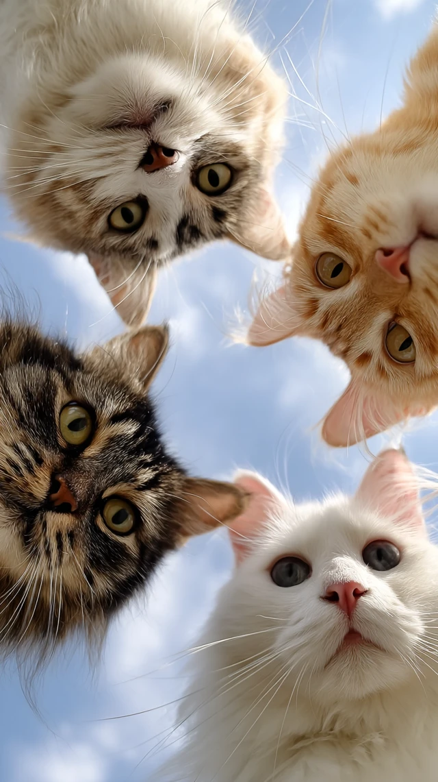 Cute Cats Looking Down From Below