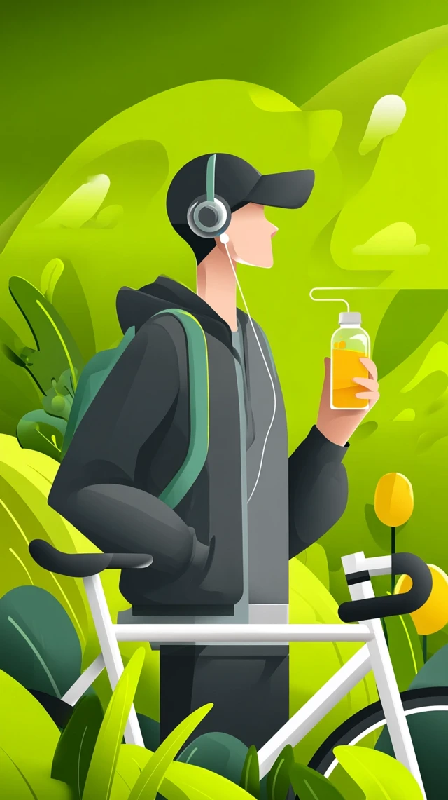 Sporty Boy on Bike in Park Graphic Illustration