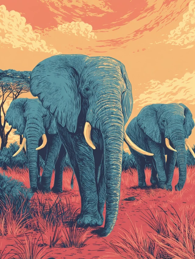 Modern Comics Illustration of Elephants