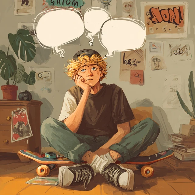 Confused Skater Boy At Home Talking On Phone