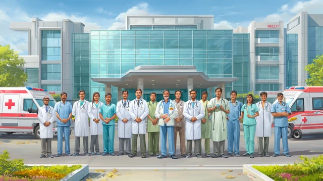 Indian Hospital Staff Team Standing Outside