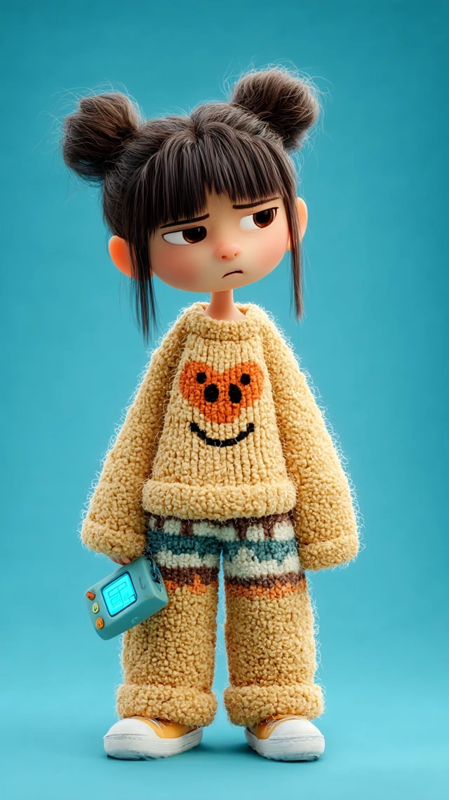 Pixar Y2K Girl in Fleece: Adorable 3D Render