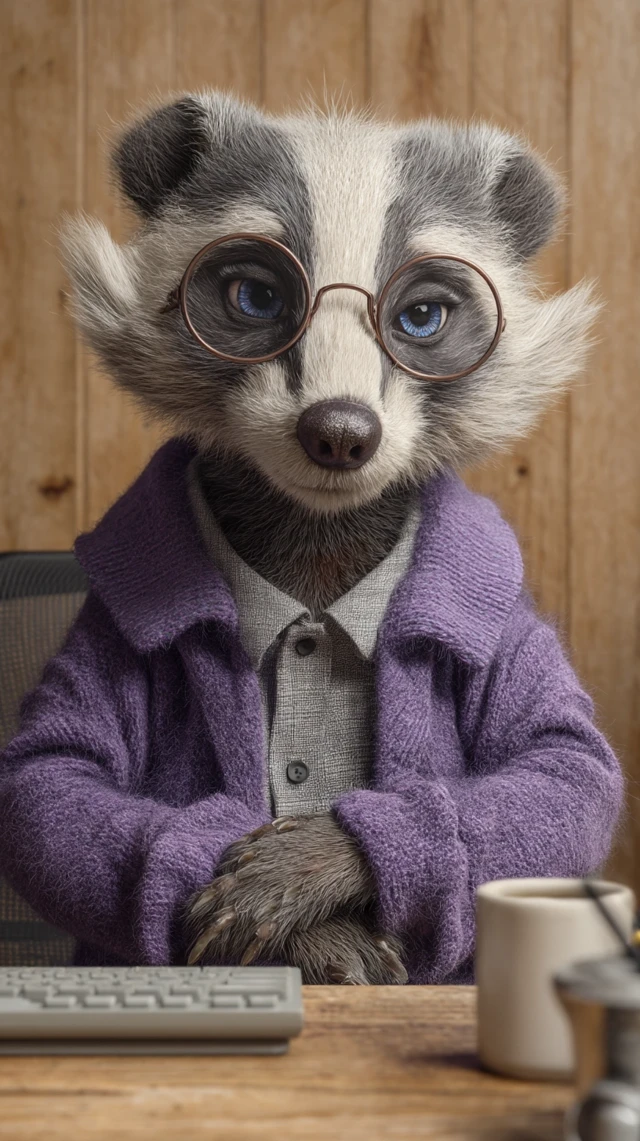 Anthropomorphic Badger in Office - Pixar Style 3D Render