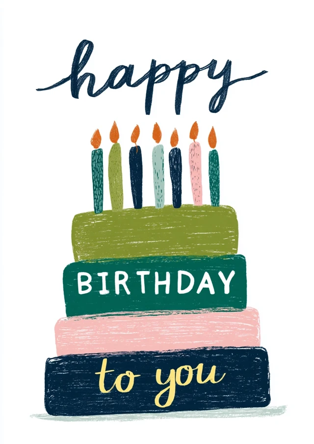 Happy Birthday Cake Illustration Card
