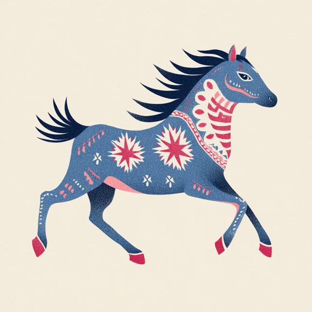 Blue Horse Illustration Flat Design Childlike Charm Art
