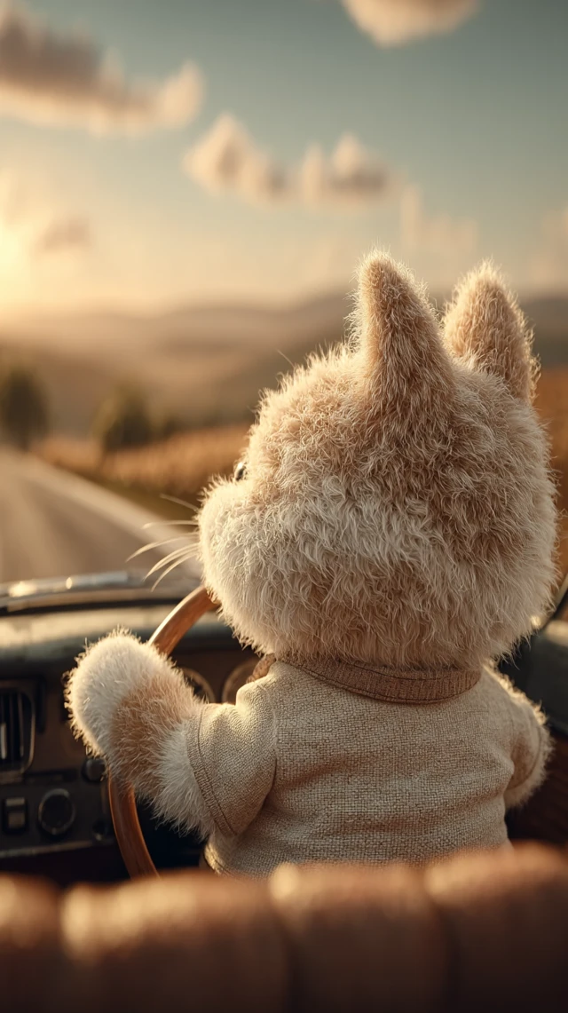 Cute Cat Driving Car Photorealistic Scene