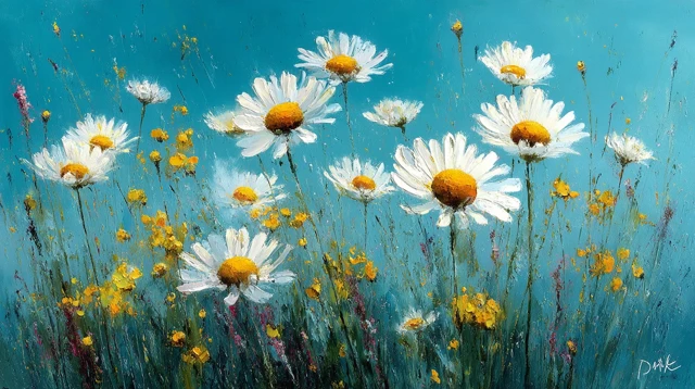 White Daisy Field Oil Painting