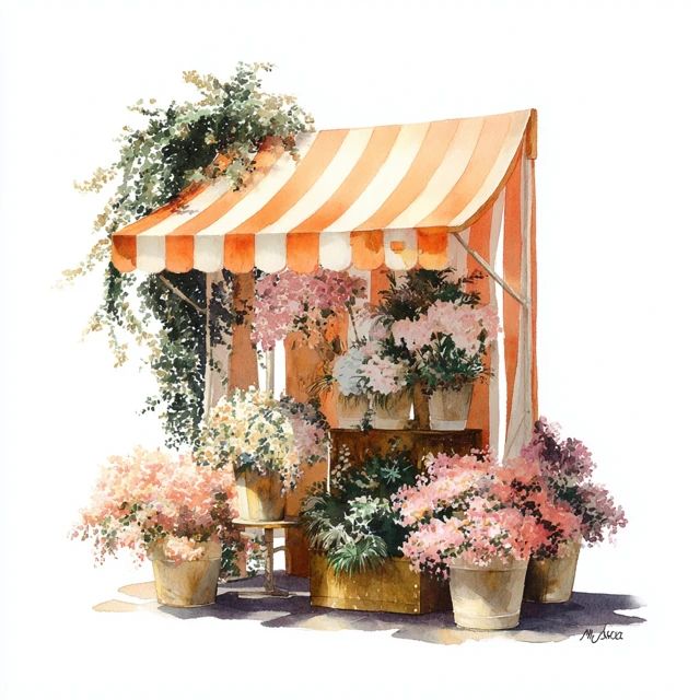 Watercolor Flower Market Stall Art Clipart