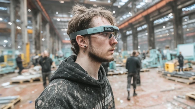 Factory Worker in VR Glasses