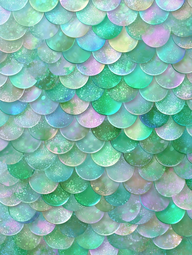 Iridescent Mermaid Scale Pattern Pastel Green Glittery