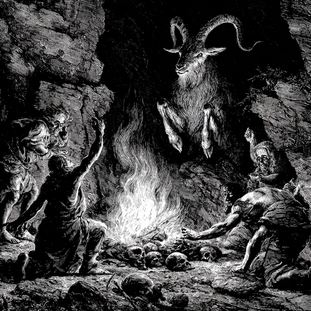 Ancient Ritual Goat Worship Engraving Art