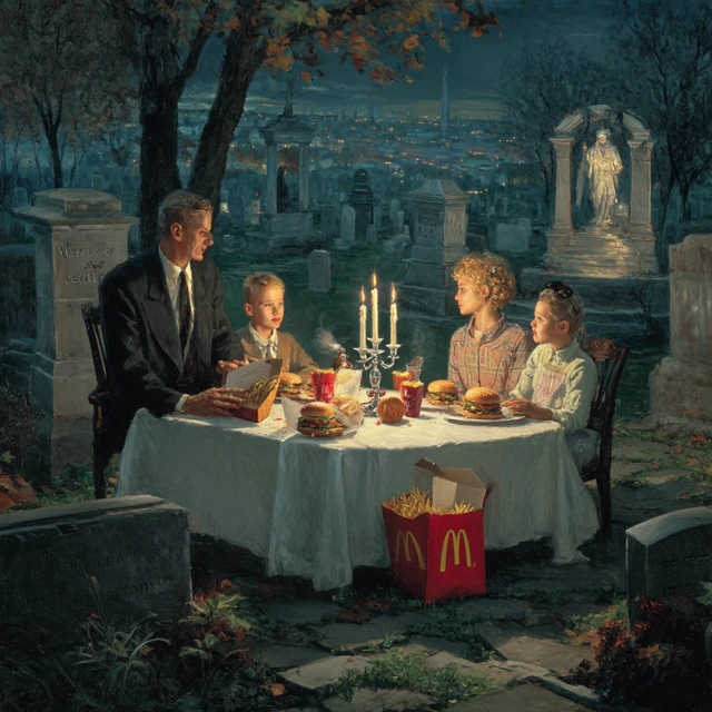 Family Dinner in a Cemetery Painting