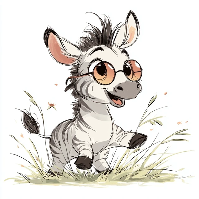 Cute Cartoon Baby Zebra Wearing Sunglasses