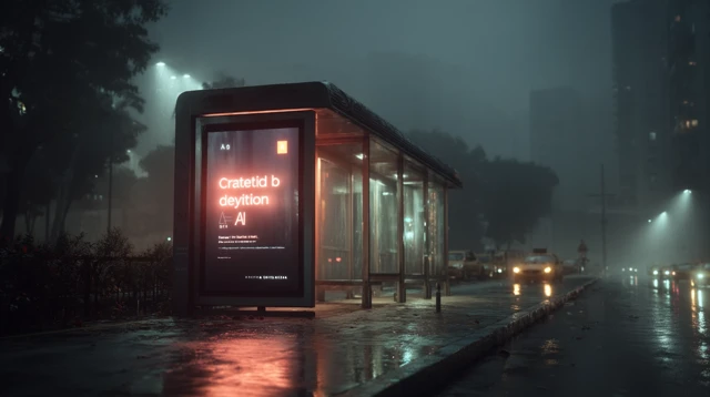 Futuristic AI Billboard at Night City Street