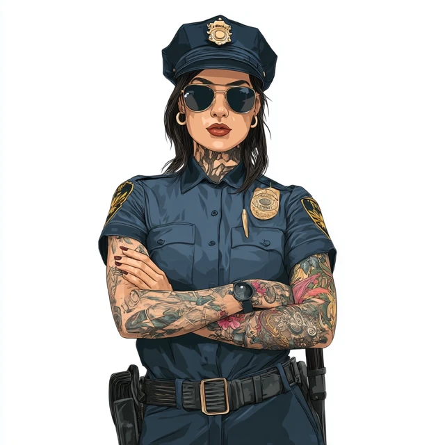 Confident Female Police Officer Cartoon Illustration