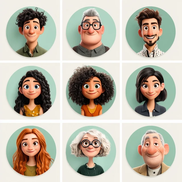 Character Selection Icons for Action Game Pixar Style