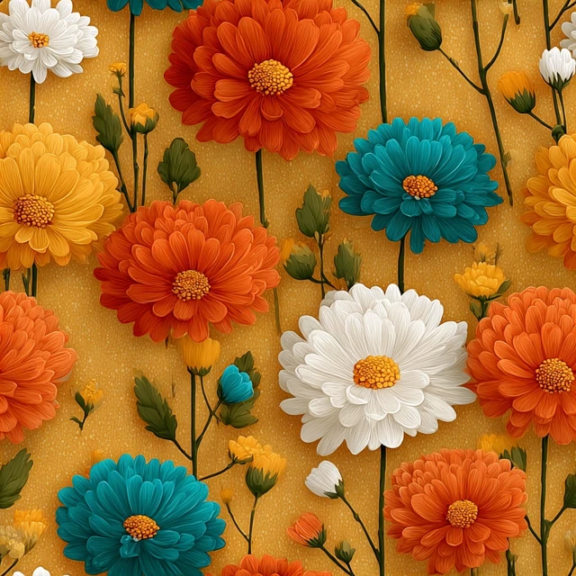 Retro Floral Pattern Warm Colors Flowers