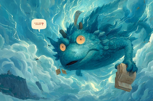 Lost Dragon in Stormy Sky Fantasy Art