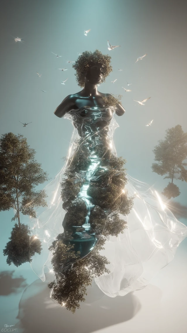 Woman in a Transparent Dress Nature Inspired
