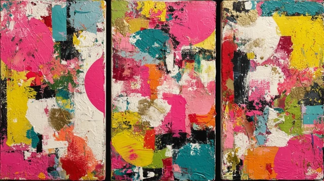 Abstract Triptych Art with Gold Foil Accents