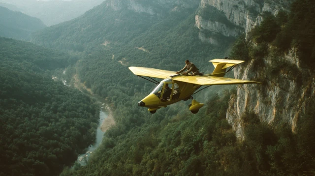 Yellow Biplane Flying Over Valley Canon Film 4K