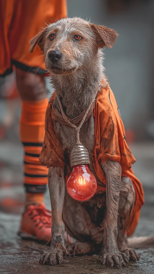 Dog Athlete Holding Light Bulb Art Illustration