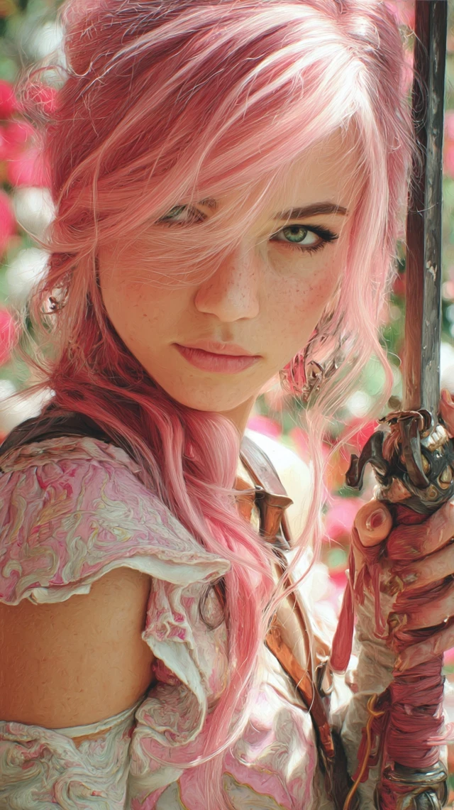 Pink Haired Fantasy Portrait with Halberd