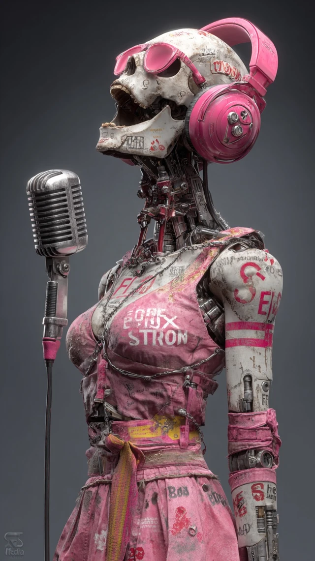 Cyborg Singer Blasting Vocals 3D Art