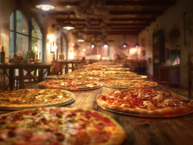 Italian Restaurant Interior Gourmet Pizza Feast