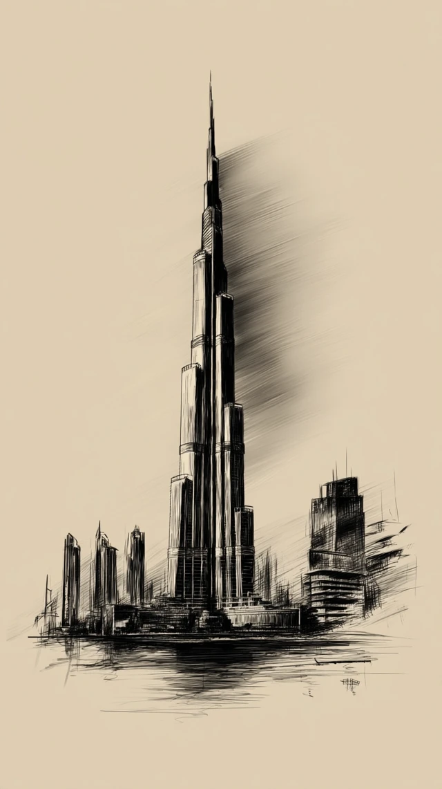Burj Khalifa Sketch Sepia Tone Art