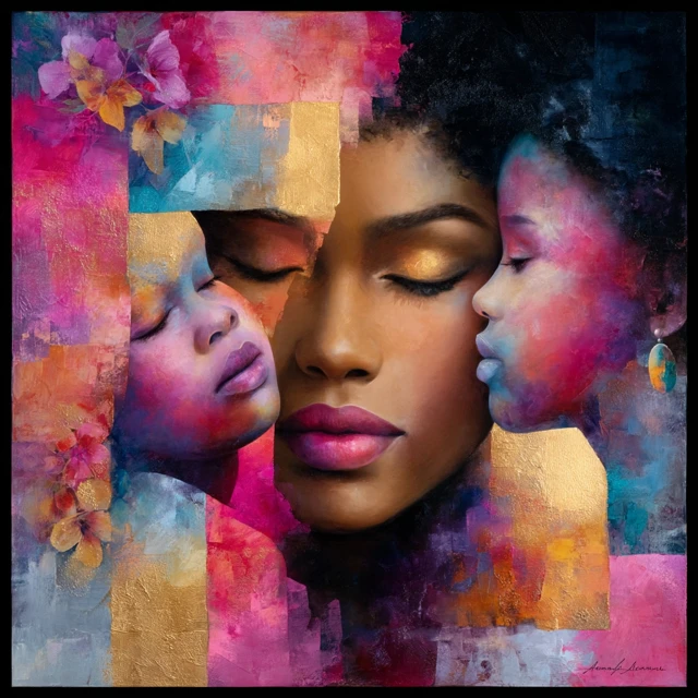 Cubist Art of African American Mother and Children