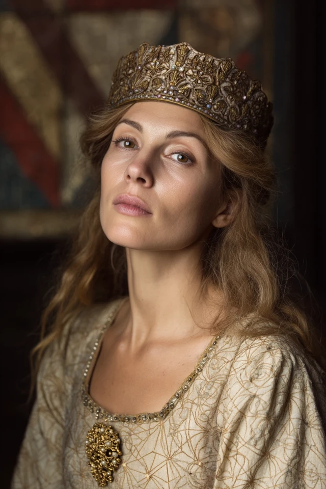 13th Century Queen Portrait in Silk and Gold