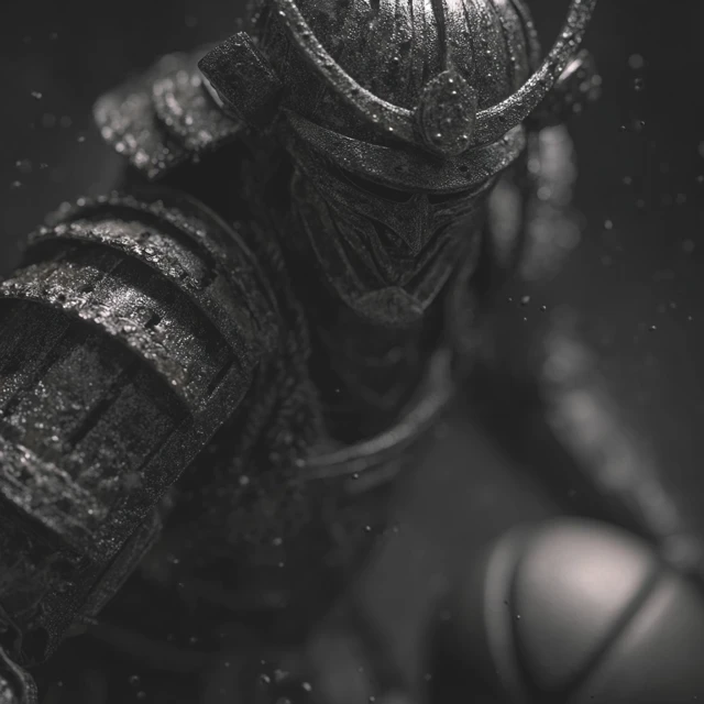 Samurai Playing Basketball Black and White Photo