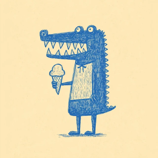 Retro Crocodile Mascot with Ice Cream