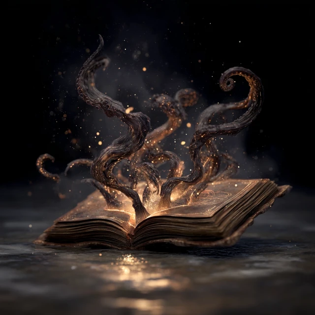 Floating Spellbook With Tentacles A Dark Fantasy Scene