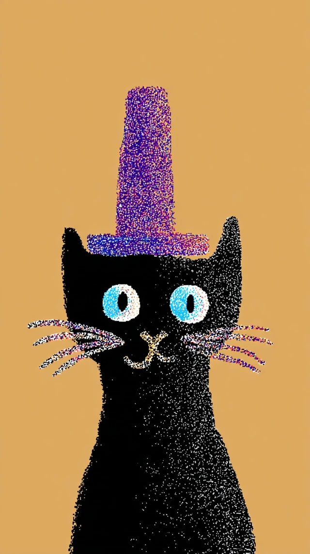 Black Cat with Blue Eyes in a Magician Hat Art