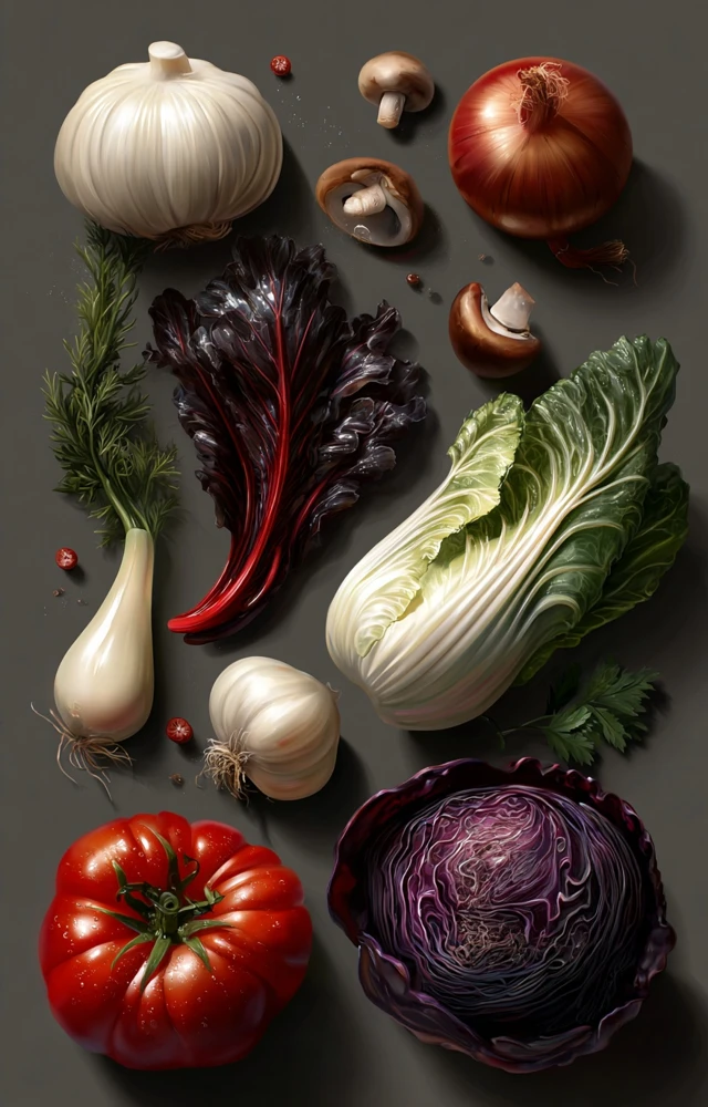 Realistic Vegetable Still Life on Grey Background
