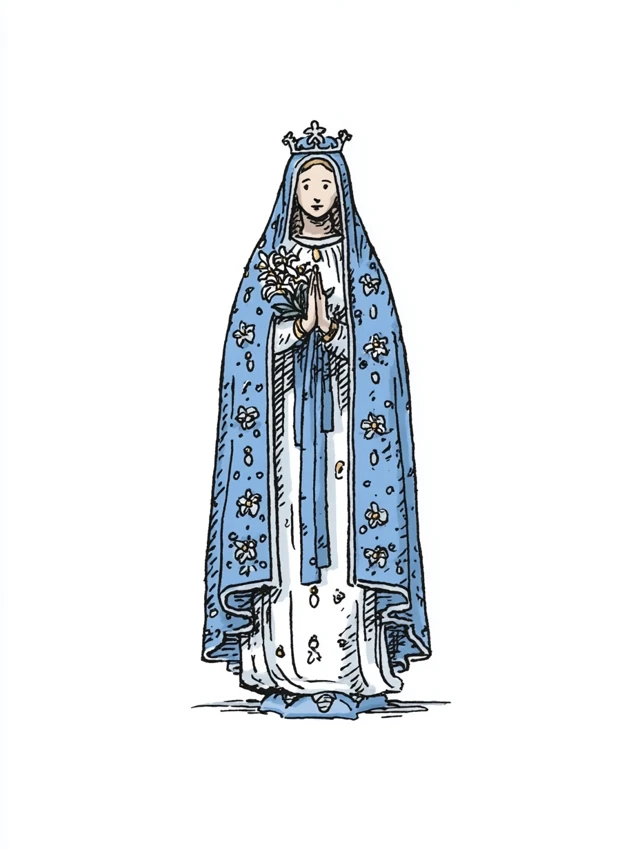 Blessed Mary with Lilies Watercolor Illustration