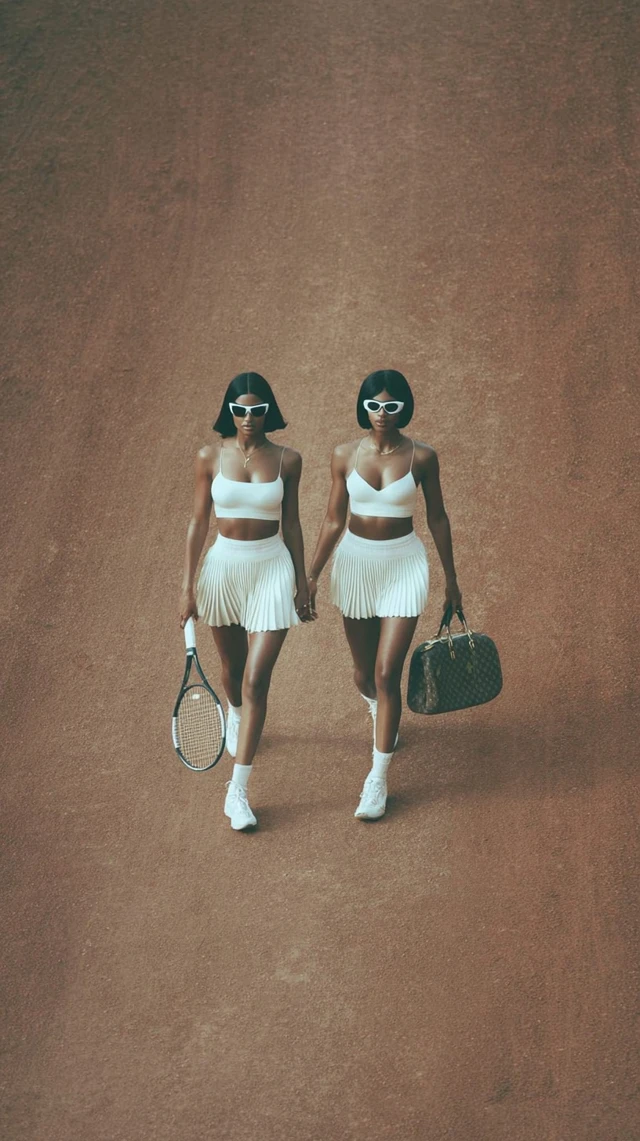 Tennis Fashion Two Women in White Sportswear