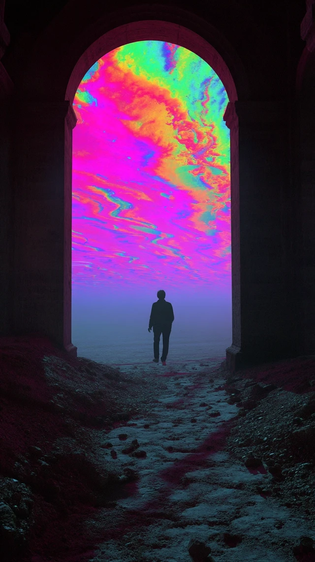 Hallucinogenic Journey Blurring Real and Digital