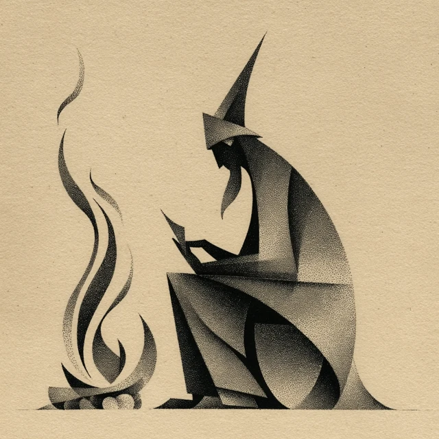 Minimalist Man by Fire Ancient Calligraphic Art