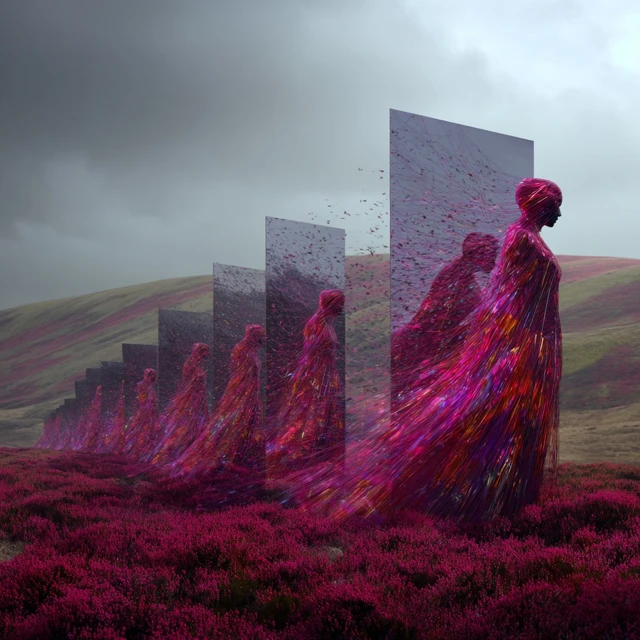 Cybernetic Dancer in Mirrors Crimson Hills