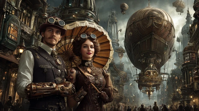 Steampunk Cityscape Airships Victorian SciFi