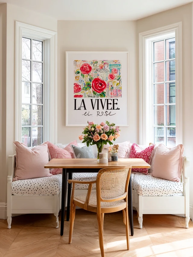English Home Dining Nook Pastel Colors and Floral Decor