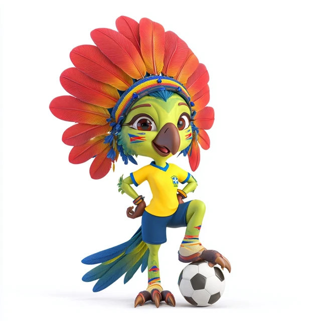 Brazilian Parrot Mascot Soccer 3D Cartoon Illustration