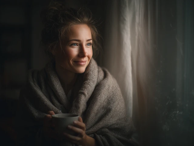 Cozy Woman with Tea by Window Photography