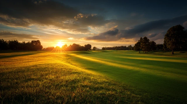 Sunrise Golf Course Dramatic Sky Golden Light