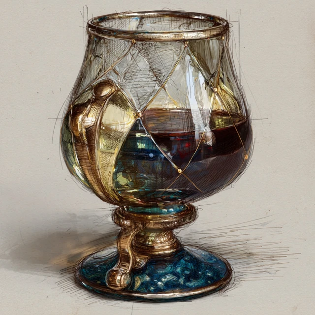 Medieval Wine Glass Cross Hatch Illustration